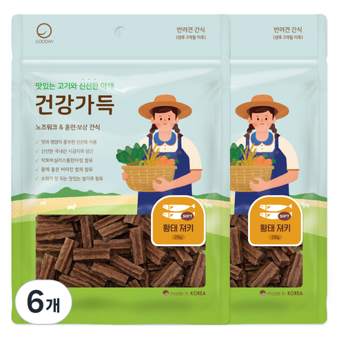 굿데이 강아지 건강가득 간식 져키, 250g, 6개, 황태