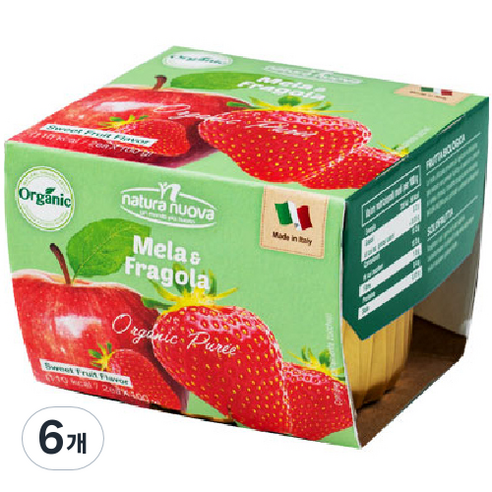 네추럴누바 유기농 생과일 누바 컵퓨레 2p, 딸기, 200g, 6개