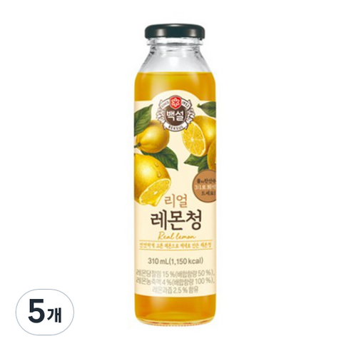 백설 리얼 레몬청, 310ml, 5개