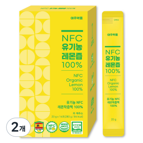 아주약품 NFC 유기농 레몬즙 14p, 280g, 2개