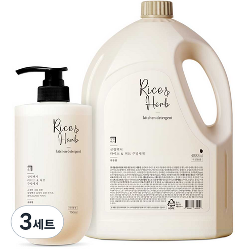 살림백서 라이스 앤 허브 주방세제 석류향 본품 750ml + 리필 4L 세트, 3세트