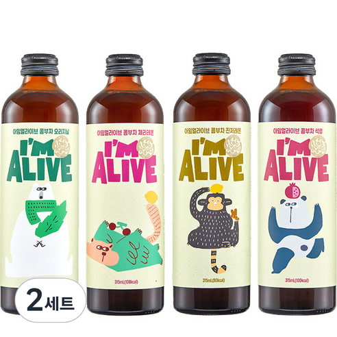 아임얼라이브 콤부차 유리병 315ml x 4종 세트, 8개