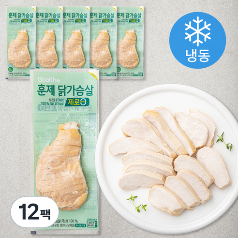 굽네 로드닭 훈제 닭가슴살 슬라이스 제로 (냉동), 100g, 12팩
