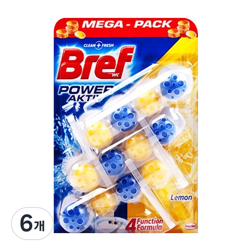 헨켈 브레프 파워액티브 변기세정제 레몬향, 150g, 6개