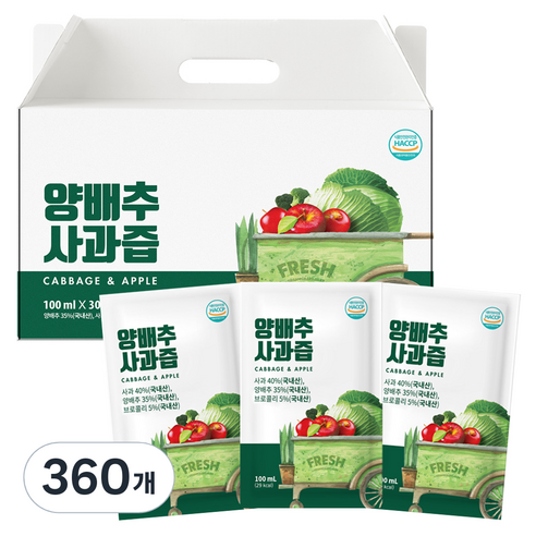 유기농마루 국내산 양배추사과즙, 100ml, 360개