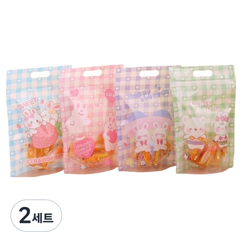 마켓감성 큐티 손잡이 구디백 4종 x 24p + 4p 랜덤발송 세트, 스위트체크, 2세트