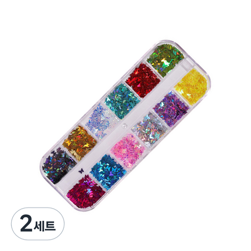 테네져 네일데코 나비글리터 홀로 12종 세트, 오로라, 2세트