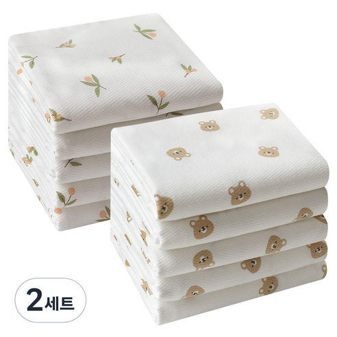 베이비앤아이 유아용 소프트 사각 천 기저귀 2종 x 5매 세트, 고미, 올리브, 2세트