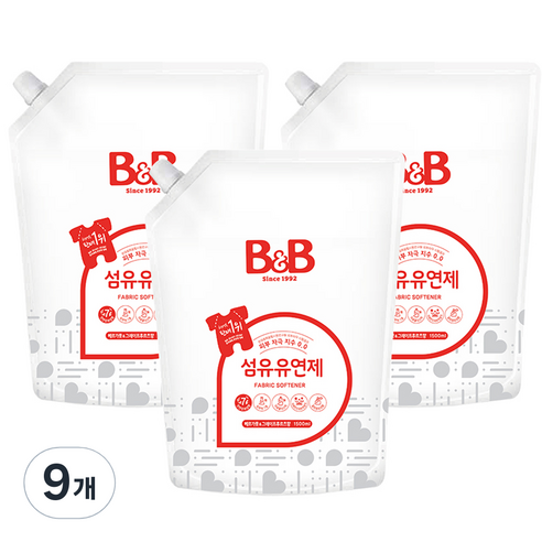 비앤비 섬유유연제 베르가못 앤 그레이프프루츠 리필, 1.5L, 9개