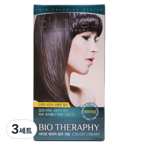 바이오메드 헤어테라피 칼라크림 염모제, 4호 연한갈색, 3세트