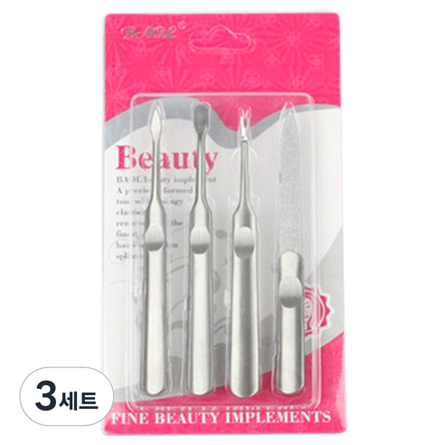 BAOL 네일케어 세트 T-1476, 큐티클 푸셔A + 큐티클 푸셔B + 큐티클 트리머 + 네일 파일, 3세트