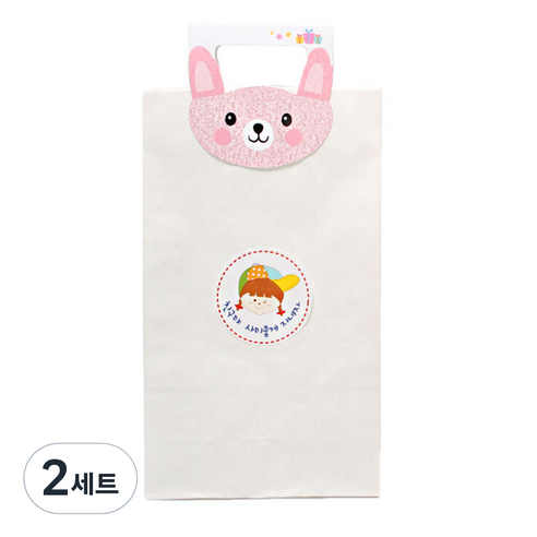피크닉하우스 토끼 손잡이스티커 20p + 화이트 각대종이봉투 20p + 소녀 원형스티커 20p, 혼합 색상, 2세트