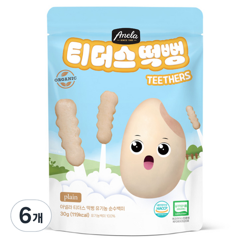 아넬라 유기농 티더스 떡뻥 순수백미, 백미맛, 30g, 6개
