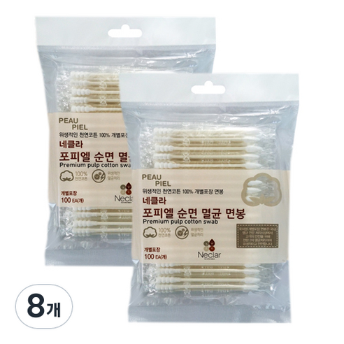 네클라 포피엘 순면 멸균 면봉, 100개입, 8개