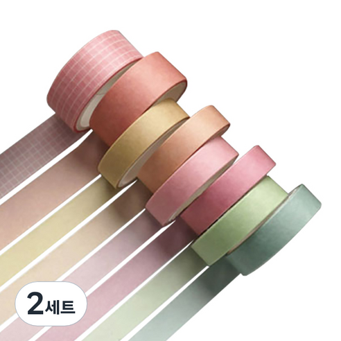 미빌 문구 베이직 패턴 마스킹 테이프 8종 세트, 라이징썬, 2세트
