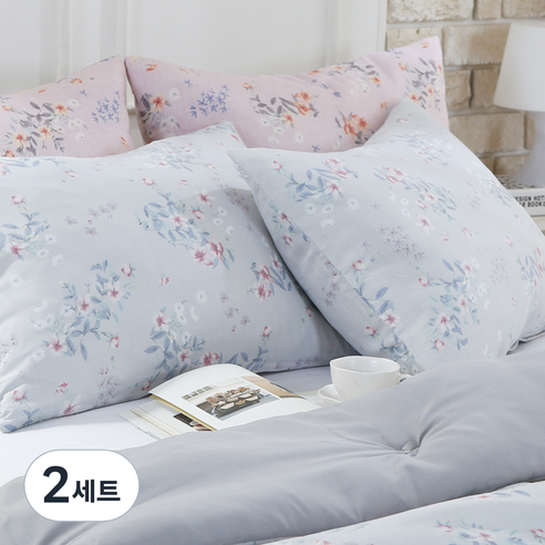 지베딩 바바라 마이크로화이바 베개커버 2p + 구름 베개솜 2p, 블루, 2세트
