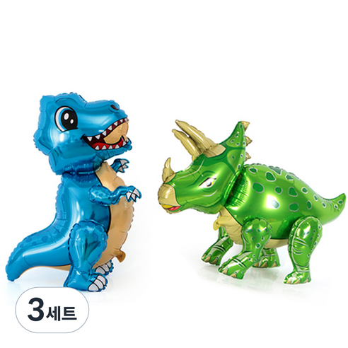 브로키 4D 공룡풍선 벨리키랍토르 + 트리케라톱스 세트, 3세트, 블루(벨리키랍토르 ), 그린(트리케라톱스)