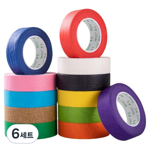 엘로템즈 디자인 종이 마스킹 테이프 12종 세트 10mm x 13m, 혼합색상, 6세트