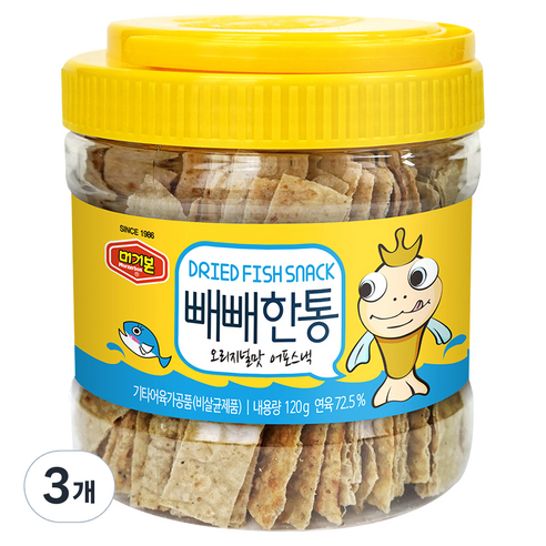 머거본 빼빼한통 오리지널맛 어포스낵, 120g, 3개