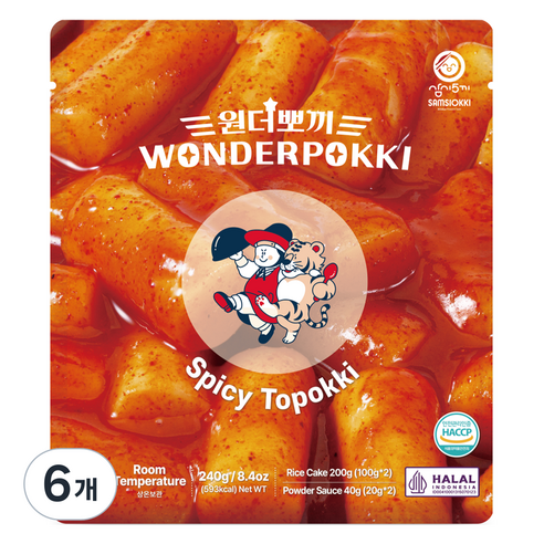 삼시오끼 원더뽀끼 매콤 봉지 떡볶이, 240g, 6개