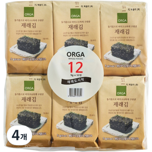 ORGA 들기름으로 바삭구운 재래김 12p, 60g, 4개