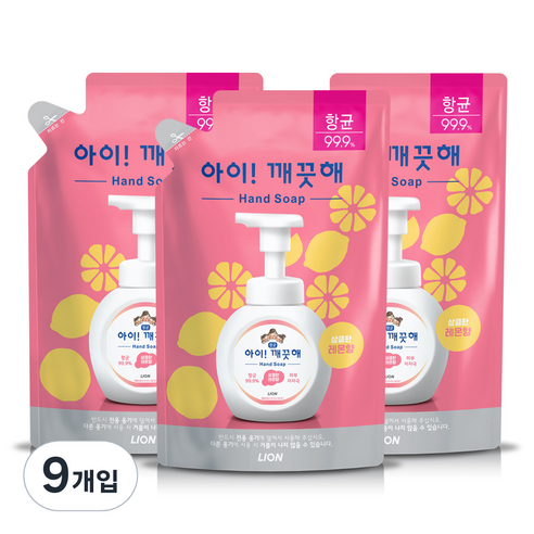 아이깨끗해 항균 거품 핸드 솝 레몬 리필, 450ml, 9개