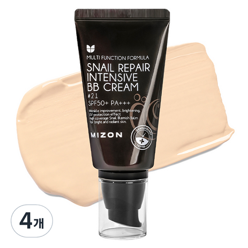 미즈온 스네일 리페어 인텐시브 비비크림 SPF50+ PA+++, 21호 로즈 베이지, 4개