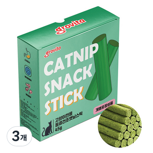 그로비타 고양이전용 동결건조 스틱, 캣닢, 45g, 3개