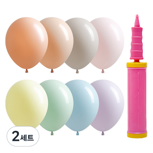 조이파티 조이벌룬 파스텔 풍선 30cm 100p + 손펌프 세트, 풍선(랜덤발송), 손펌프(핑크), 2세트