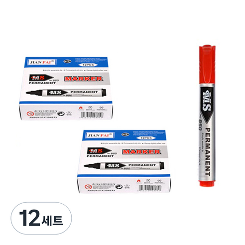 블루마토 유성 매직 B세트 MS850 12p, 적색, 12세트