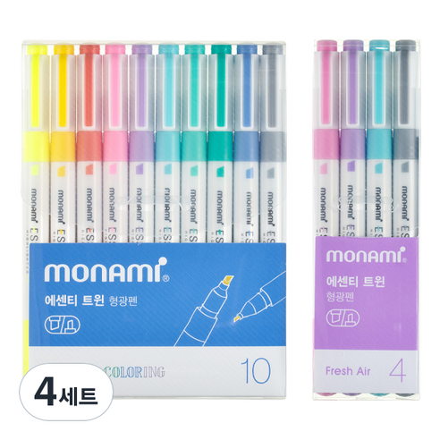 모나미 에센티 트윈 형광펜 10색 + 휴대용 4색, 프레시 에어, 4세트