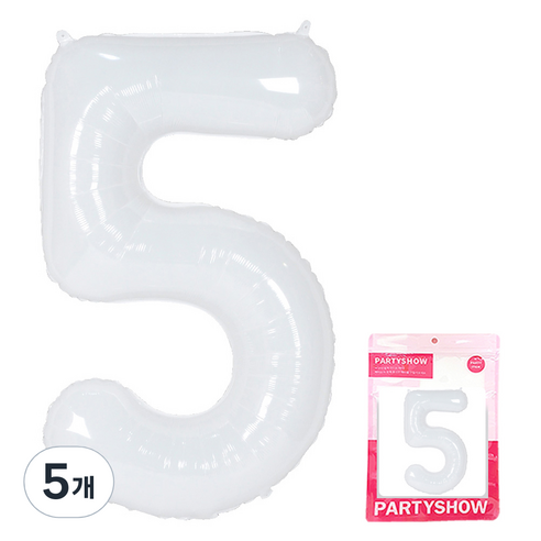 파티쇼 숫자 은박풍선 대형 5, 화이트, 5개