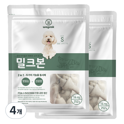 와그작 밀크본 강아지 덴탈껌 S 252g, 타피오카맛, 4개