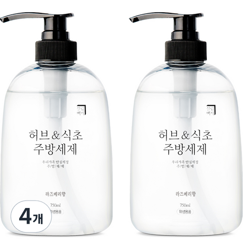 살림백서 허브 앤 식초 주방세제 라즈베리향, 4개, 750ml