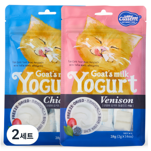 캣템 고양이 산양유 동결건조간식 사슴 2g x 14p + 치킨 2g x 14p 세트, 혼합맛 (사슴/치킨), 28g, 2세트