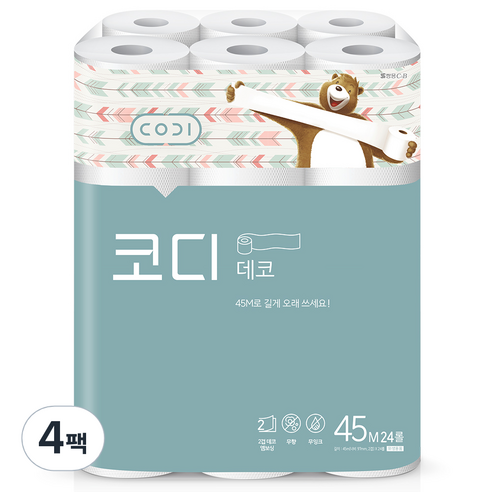 코디 데코 2겹 롤화장지 45 m, 24개입, 4개
