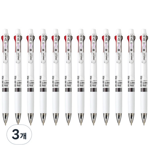 라인플러스 M3 3색볼펜 0.38mm 12p, 화이트, 3개