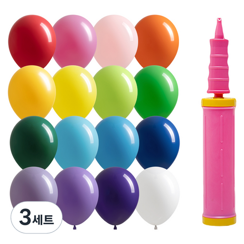 조이파티 조이벌룬 레인보우 풍선 25cm 100p + 손펌프 세트, 풍선(랜덤발송), 손펌프(핑크), 3세트