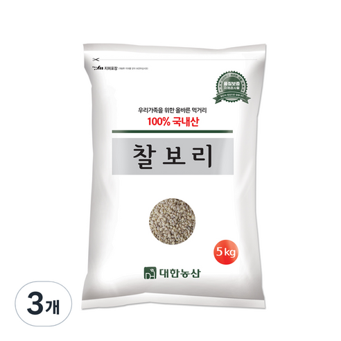 대한농산 찰보리 잡곡, 5kg, 3개
