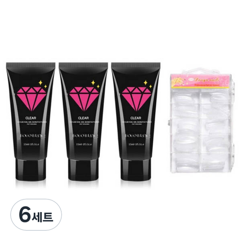 고고블랑 네일연장 폴리젤 45ml 세트, 폴리젤 클리어 3p + 연장팁 일반형 100p + 구성품 3종, 6세트