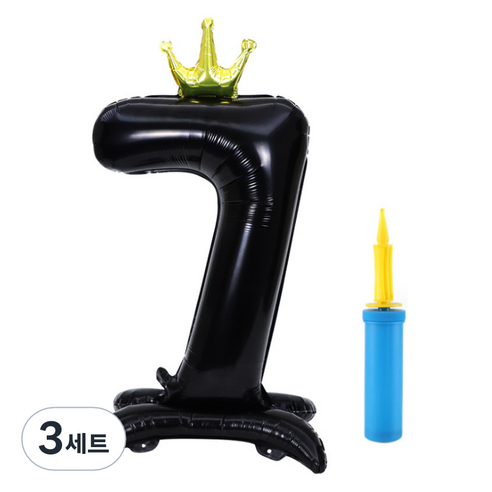 올리브파티 초대형 스탠딩 왕관 숫자 생일풍선 + 손펌프 세트, 블랙(숫자7), 3세트
