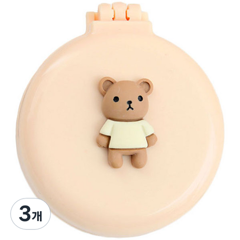 로새 마카롱 곰돌이와 토끼 에어 쿠션 거울 빗, 곰돌이 베이지, 3개