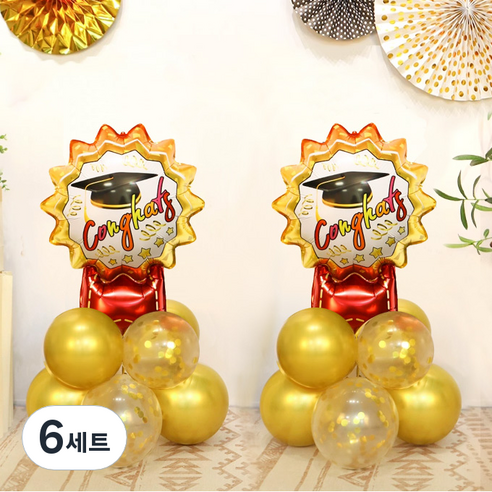 졸업 풍선 기둥 졸업메달 DIY 세트, 골드(30cm풍선) + 골드컨페티(30cm풍선) + 졸업메달(은박풍선), 6세트