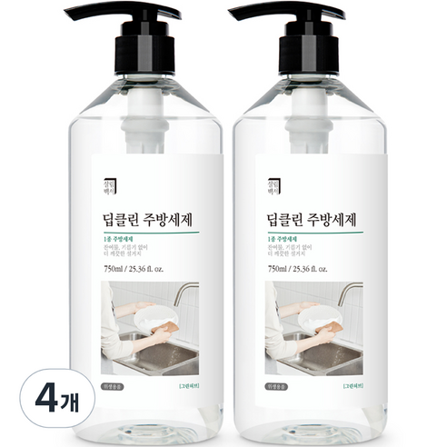 살림백서 딥클린 주방세제 그린허브향, 4개, 750ml