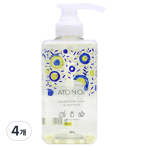 아토엔오투 고농축 젖병세제 겸 주방세제 레몬향, 480g, 4개