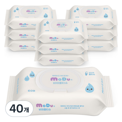 모두의 비데물티슈 캡형, 40개, 60매입, 70g