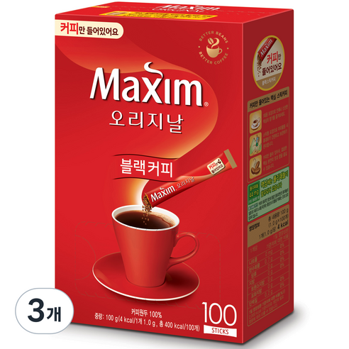 맥심 오리지날 노슈가블랙, 100개입, 3개