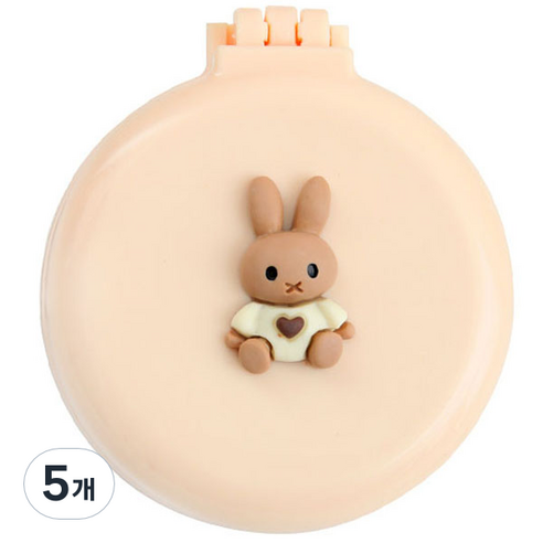 로새 마카롱 곰돌이와 토끼 에어 쿠션 거울 빗, 앉은 토끼 베이지, 5개