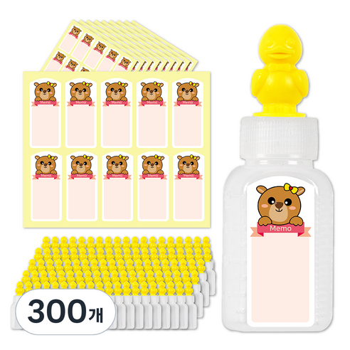 연두앵두 오리 약병 20cc + 곰돌이 방수스티커, 300개