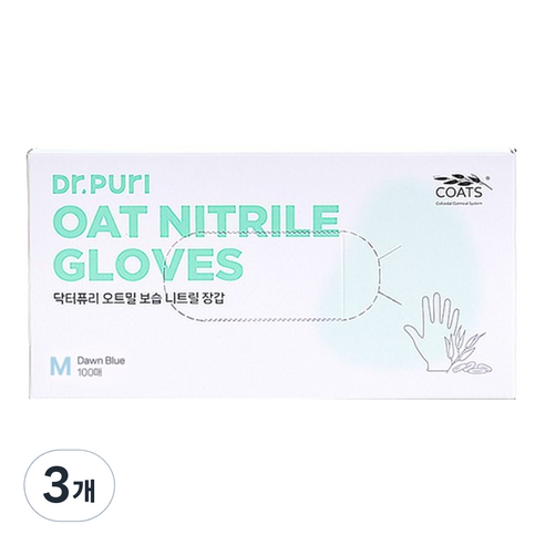 닥터퓨리 니트릴 위생장갑 3.2g 100p, 다운블루, 중(M), 3개